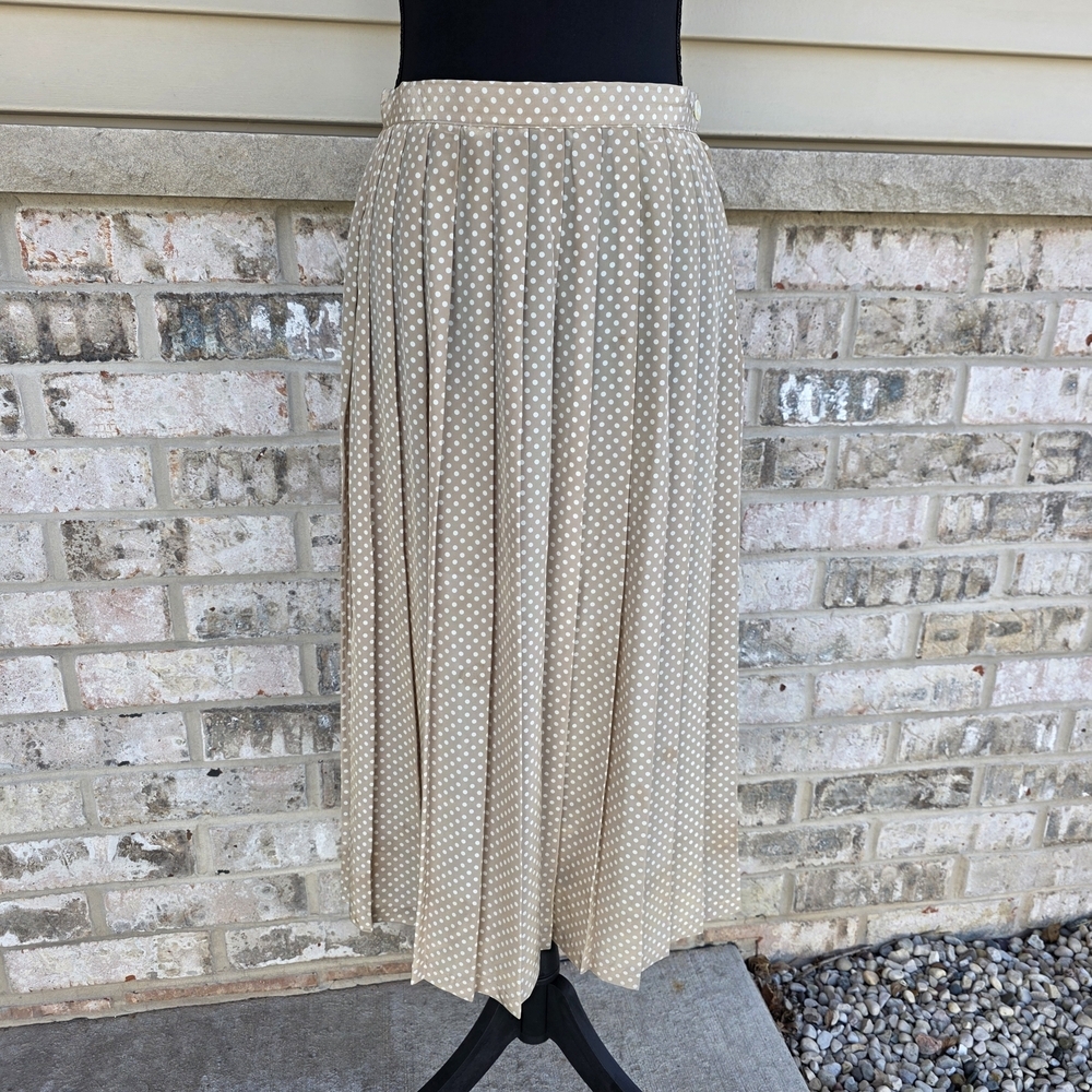 Vintage Russ Polka Dot Pleated Midi Skirt Made USA Retro 80s